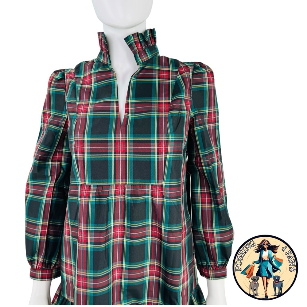 Tuckernuck Palmerston Tartan Plaid Drop Waist Long Sleeve Mini Dress Size Medium - Picture 9 of 15